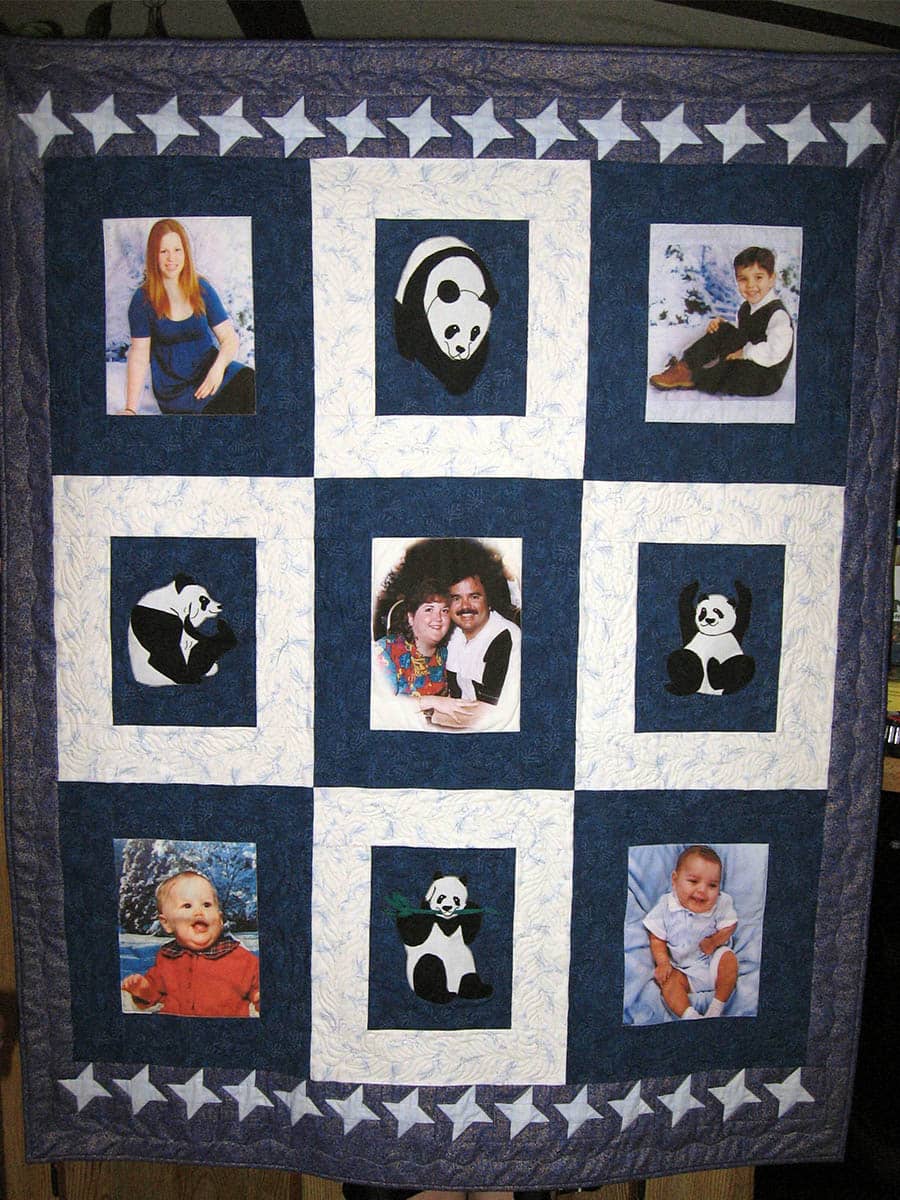 Make a memory quilt with cherished photos for a family heirloom